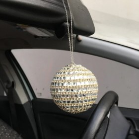 Resim Kristal Baget Tasli Disko Topu Dikiz Ayna Susu Buyuk 8cm Gumus Altin 