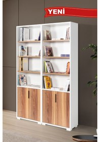 Resim 8201 Evm Kitaplık , 4 Kapaklı , 12 Bölmeli , 10 Raflı , Söğüt - Beyaz , Ofis , Çalışma Odası Beyaz 