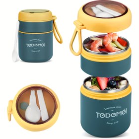 Resim LOCSEE 710ml Paslanmaz Çelik Yemek Kutusu Katlanır Kaşık ile - Sızdırmaz, Yalıtımlı Bento Kutusu Okul, Ofis, Kamp ve Piknikler için - Bulaşık Makinesinde Yıkanabilir, Yığılabilir Tasarım 