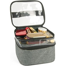 Resim Şeffaf Çift Bölmeli Seyahat Kadın Makyaj Çantası Gri 