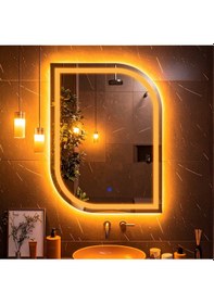 Resim Curva Amber Led'li Kumlamalı Lavabo & Banyo Aynası Dokunmatik Sensörlü 100 X 75 Cm Turuncu 
