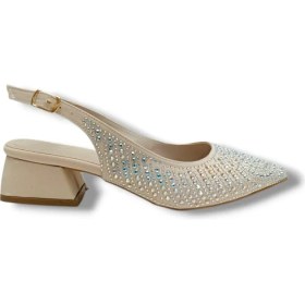 Resim Defne 795-26 Saten Güneş Taşlı Kare Topuk Arkası Açık Kadın Stiletto 