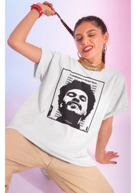 Resim Tasarım The Weeknd Rapper Baskılı Unisex Oversize Şarkıcı Tişört Beyaz 