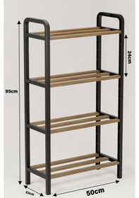 Resim Three 4 Katlı Ahşap Ayakkabılık 50 Cm Ahşap Çubuklu 4 Bölmeli Eko Raf Ünitesi Düzenleyici Beyaz - Siyah 