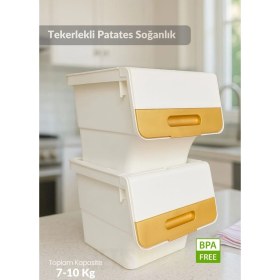 Resim Feyza Design Şık Gold Detaylı 2'li Tekerlekli Sebzelik, 24 Lt, Estetik ve Kullanışlı 