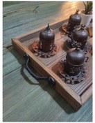 Resim Ahşap Eskitme Boyalı Country Tarz Kahve & Çay Sunum Tepsisi 