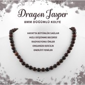 Resim Deniz Doğal Taş Sertifikalı Dragon Jasper 8 Mm Düğümlü Doğal Taş Kolye 