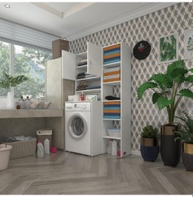 Resim Kenzlife Çamaşır Makinesi Dolabı Hayzummaksmdf Byz 180 096 55 % 100 Mdf Full Mdf Banyo Kiler Çift Kapaklı Arkalıklı Çok Renkli 