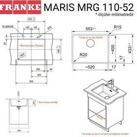 Resim Franke Mrg 110-52 Granit Eviye. Stone Grey. Tezgahaltı. Tek Hazne. 52 x 40 CM 