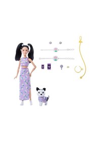 Resim Barbie Uyumlu Dostlar Siyah Saçlı Bebek Ve Köpekçiği Jfp39 