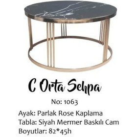 Resim Brc Orta Sehpa C 1063 Model Mermer Siyah Temper Cam Metal Transmi 