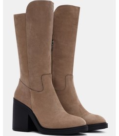 Resim Lana Kadın Bej Gerçek Deri Topuklu Kadın Çizme Bej 