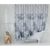 Resim Tropik Home Duş Perdesi-Palmiye Desen Banyo Perdesi, 180X200CM Tek Kanat Duş Perdesi 12 Adet C Halkalı 