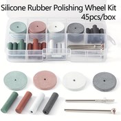 Resim 45 adet/ Kutu Taşlama ve Parlatma Tekerlek Seti 20 Teknik Silikon Kauçuk Parlatma Tekerlekleri 20 Silikon Kauçuk Parçacık 5 Kelepçe İğne Tutma Kolu Çapı HP2.35MM İş Parçası Taşlama ve Parlatma İçin Uygun Taşlama Makinesi 