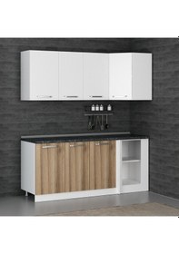 Resim Minar 190cm Köşe Mutfak Dolabı - Beyaz/dore K190-d1 