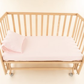 Resim Bebek Lastikli Çarşaf ve Yastık Kılıfı - İki Katlı Organik Muslin - Bebe Pembe 