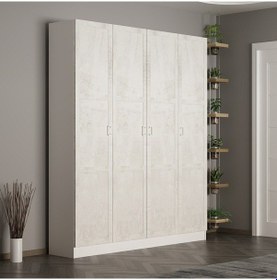 Resim Minar Kale 210 Cm 4 Kapaklı 2b Raf Portmanto Beyaz Eskitme Beyaz 