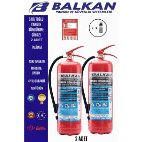 Resim BALKAN YANGIN VE GÜVENLİK SİSTEMLERİ 6 kg Ruhsata Uygun 4 Yıl Tozlu Yangın Tüpü 2 Adet (Talimat-Askı) 