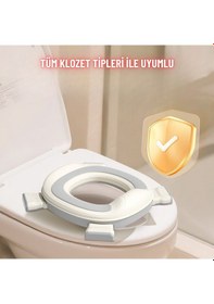 Resim Taşınabilir Lazımlık Çocuk Katlanır Klozet Adaptörü Seyahat Kamp Çocuk Araba Portatif Lazımlık Gri 
