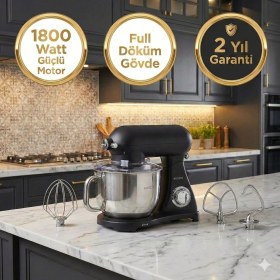 Resim Karaca 1800 Watt Döküm Gövde Profesyonel Mutfak Şefi 6.2 Litre Çelik Hazneli Stand Mikser Hamur Yoğurma Makinesi 