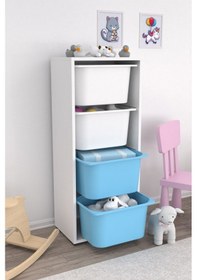 Resim Pratico Cara 4 Derin Sepetli Çok Amaçlı Oyuncak Dolabı Mavi Beyaz Beyaz - Mavi 