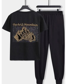 Resim Unisex Arid Mountain Baskılı 2'li Eşofman Takımı Siyah 