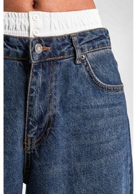 Resim Itsbasic Kadın Tint Kot Rengi Boxer Detaylı Palazzo Fit Denim Jean Kırmızı 