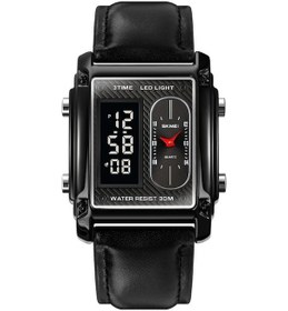 Resim Rogfer Skmeı 1868 Kare Çift Ekran Su Geçirmez Erkek Saati, Stil: Deri Kemer Siyah Çok Renkli Çok Renkli 