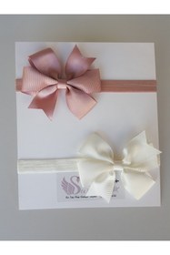 Resim swan butik Kız Bebek Çocuk Bandana Toka Seti 2 Li Pudra Ve Kırık Beyaz 