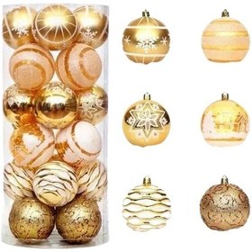 Resim Yılbaşı Ağaç İçin Top Süs 6cmx 24 Adet Simli Desenli Yılbaşı Ağaç Süsü Pvc Kutulu Set 
