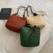 Resim Kadınlar için yazlık büyük kapasiteli plaj çantası, bej renk, şık dokuma, seyahat, el yapımı, polyester astar ve manyetik mühür, kadınlar için uygun. 