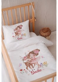 Resim %100 Pamuk Saten Isme Özel Isimli 100x150 Bebek Yatak Nevresim Seti Ceylan Ve Küçük Prenses 