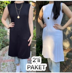 Resim Kadın Sıfır Kol Penye Uzun Tunik İçlik Siyah Beyaz 2 Adet 001 