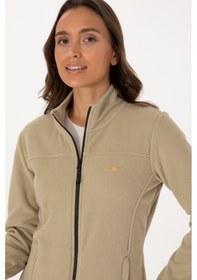 Resim U.S. Polo Assn. Kadın Açık Haki Fermuarlı Dik Yaka Polar Sweatshirt 50316729-VR183 