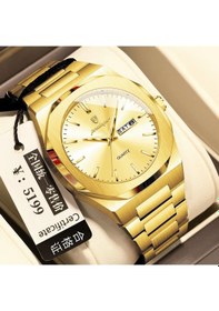 Resim Poedagar 825 41mm Paslanmaz Çelik Su Geçirmez Kuvars Erkek Kol Saati - Altın Altın 