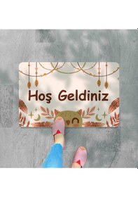 Resim Dijital Baskılı Hoş Geldiniz Yazılır Desenli Dekoratif Dış Kapı Önü Ve Iç Mekan Paspası Yıkanabilir Krem 