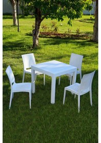 Resim Beyaz Rattan Masa Takımı Beyaz 