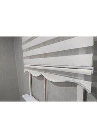 Resim Ithal Kalın Beyaz Zebra Stor Güneşlik Perde Eteği Dilimli Alüminyum Kasa Metal Ayak 