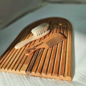 Resim Doğal Keçi Kılı Bebek Saç Fırçası ve Tutmalı Tarak 