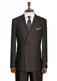 Resim İlayda Emir Luxury, İtalyan Kesim, Slim Fit, Kruvaze, Çizgili, Erkek Takım Elbise Kahverengi 
