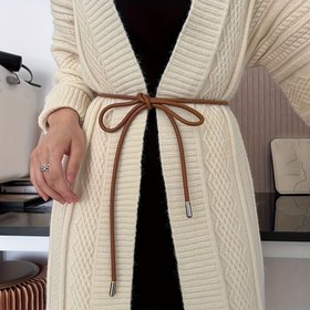 Resim Tie Closure Skinny Belt Olgun Çok Yönlü PU Deri Bel İpi Kadınlar Sokak Kıyafeti Dekorasyon Dantel Bağ İnce Kemer 