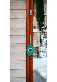 Resim Nazar Boncuklu Jade Yeşili Fatma Ana Bereket Eli Cam Duvar Süsü 