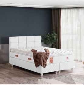 Resim Gümüş Çift Kişilik Baza Başlık Real Pedli Yatak Seti Beyaz 180 x 200 