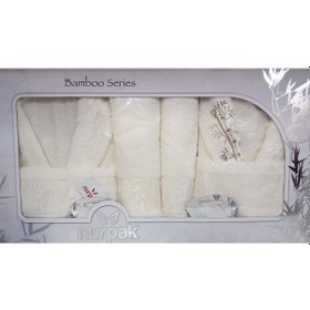 Resim Nurpak Bambu Aile Bornoz Seti Krem Krem 