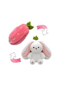 Resim Çilek Tavşan Özel Tasarım Fermuarlı Yapısıyla Hem Çilek Hem De Tavşan Peluş Oyuncak Uyku Arkadaşı 