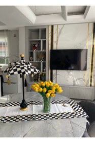 Resim Lusso Gardenya Dama Desenli Bali Şemsiyesi 
