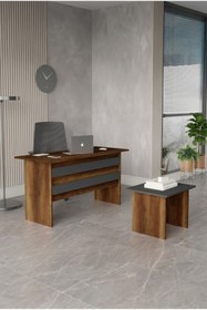 Resim L'occi Concept Diego Ofis Çalışma Masası ve Yan Sehpa Takımı - 2'li Set Büro Masası Barok-antrasit Dg8-ba 