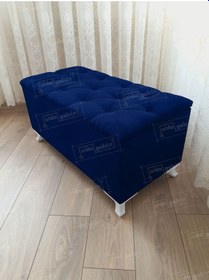 Resim Lüks Sandıklı Kapitoneli Ayakucu Puf Bench 90 Cm Beyaz Ayak Laci 