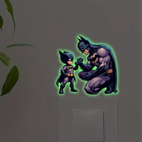 Resim 1 adet, WB Batman Baba Işını Veren Duvar Sticker - Kendinden Yapışkanlı PVC Anahtar Dekorasyonu, Yatak Odası, Oturma Odası, Banyo, Mutfak için Uygun - Modern Düzensiz Şekil İç/Dış Mekan Kullanımı - Mükemmel Tatil ve Doğum Günü Hediyesi, Yatak Odası Vurgusu 