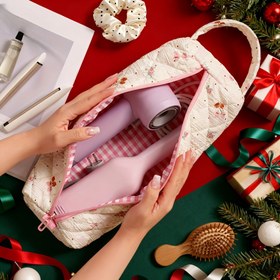 Resim Saç Şekillendirici ve Hacimlendirici Rulolar İçin Uyumlu - Kiraz Desenli Seyahat, Saç Kurutma Makinesi ve Şekillendirici Tutucu, Teefen Fırçaları İçin Kompakt Organizer Çanta (Dahil Değil) 